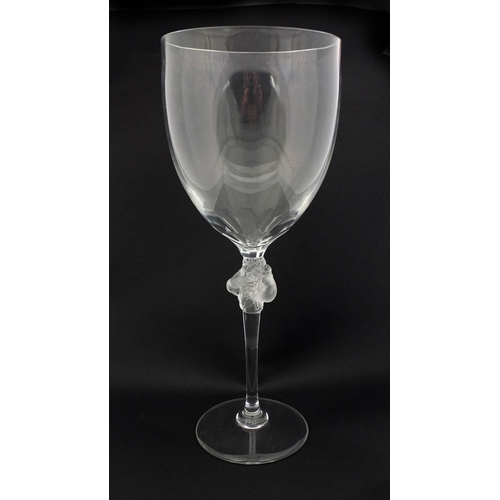 588 - Lalique Roxanne pattern goblet shaped vase, with frosted stem etched, 'Lalique France' to the base, ... 