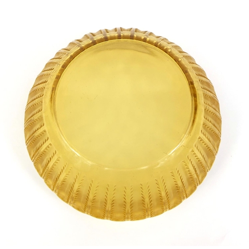 584 - Rene Lalique Jaffa pattern amber glass bowl etched R. Lalique to the base, 21cm in diameter