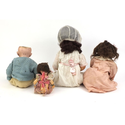 238 - Group of four German bisque headed dolls including two Heubach Coppelsdorf examples, the largest 65c... 