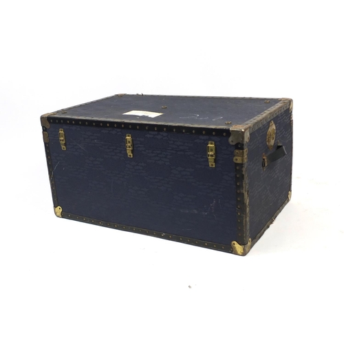 47 - Vintage leather bound travelling trunk with carrying handles, 42cm high x 82cm wide x 51cm deep