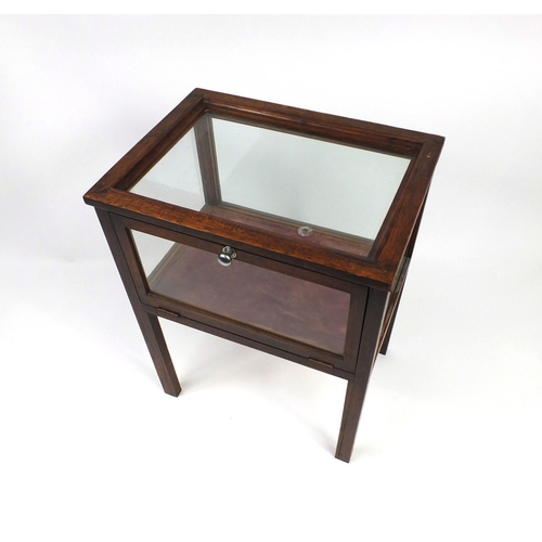 10 - Mahogany table display cabinet with pull down door, 70cm high x 56cm wide x 42cm deep