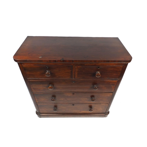 24 - Victorian mahogany five drawer chest fitted with two short above three graduated long drawers, 113cm... 
