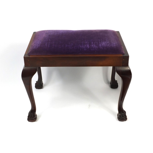 59 - Occasional furniture comprising mahogany stool with ball and claw feet, mirrored coat hook and coffe... 