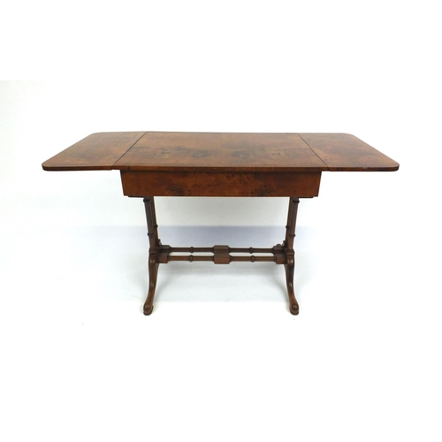 12 - Bur walnut drop leaf sofa table fitted with two frieze drawers, 58cm high x 100cm wide x 46cm deep