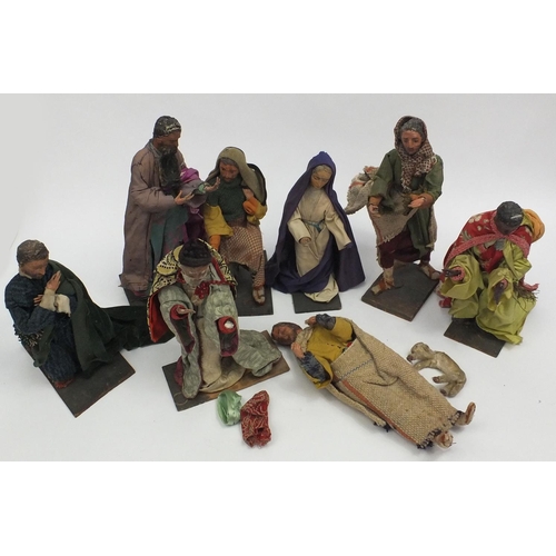144 - Collection of vintage Nativity figures with original cloth clothing