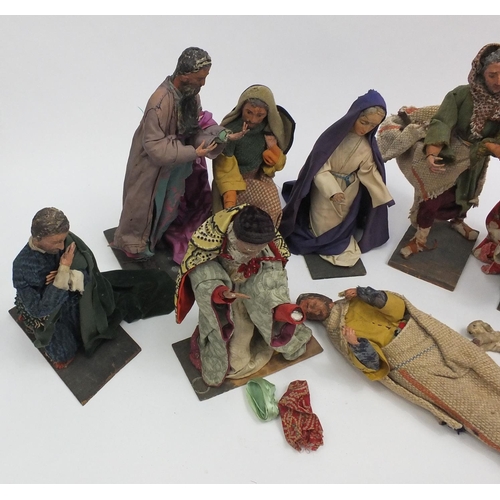 144 - Collection of vintage Nativity figures with original cloth clothing
