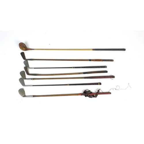 146 - Group of vintage golf clubs - five with wooden shafts