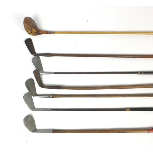 146 - Group of vintage golf clubs - five with wooden shafts
