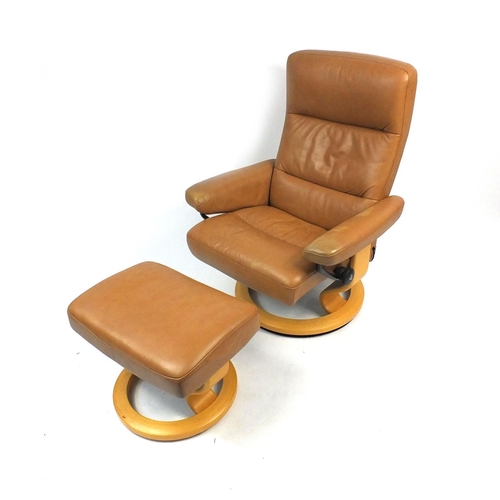 13 - Stressless Ekornes brown leather chair and foot stool (OPTION)