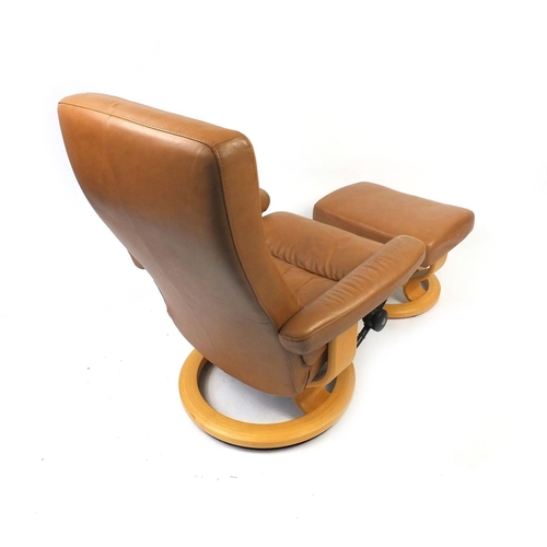 13 - Stressless Ekornes brown leather chair and foot stool (OPTION)