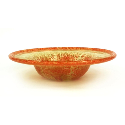 595 - Large orange and yellow art glass bowl, 37cm in diameter