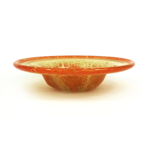 595 - Large orange and yellow art glass bowl, 37cm in diameter