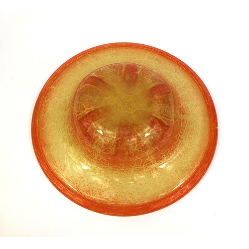 595 - Large orange and yellow art glass bowl, 37cm in diameter