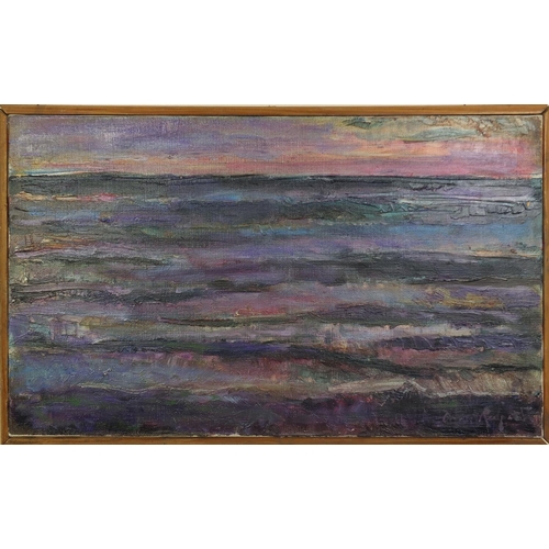 2266 - Oil onto canvas abstract composition, seascape bearing an indistinct signature Ralpach?, framed, 55c... 