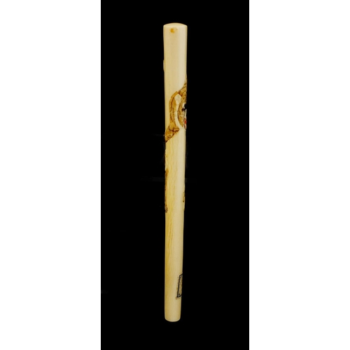 462 - Japanese ivory parasol handle of cylindrical tapering form, carved with two tigers, with attached pa... 