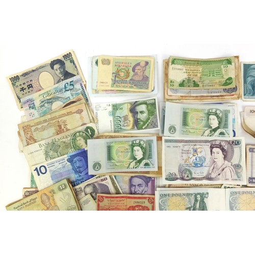 233 - Group of British and World bank notes including 1988 Twenty pound note, ten pound note and consecuti... 