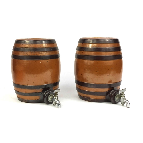 549 - Pair of Doulton Lambeth salt glazed stoneware barrels with chrome taps, impressed factory marks, eac... 
