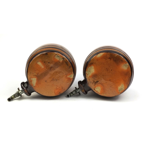 549 - Pair of Doulton Lambeth salt glazed stoneware barrels with chrome taps, impressed factory marks, eac... 
