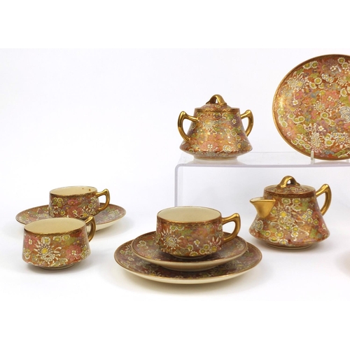 429 - Japanese Satsuma pottery part tea service, profusely hand painted with chrysanthemums, each with cha... 