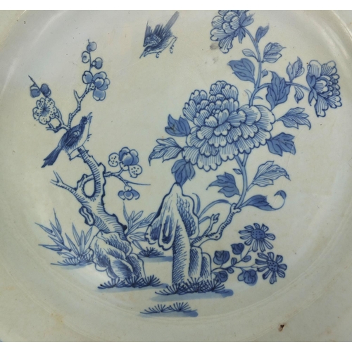 405 - Chinese blue and white porcelain charger, hand painted with birds of Paradise amongst flowers and fo... 