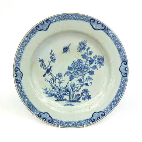 405 - Chinese blue and white porcelain charger, hand painted with birds of Paradise amongst flowers and fo... 