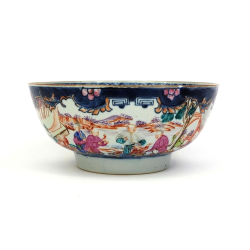 371 - Chinese porcelain bowl hand painted in the mandarin palette with panels of figures in a landscape, 2... 