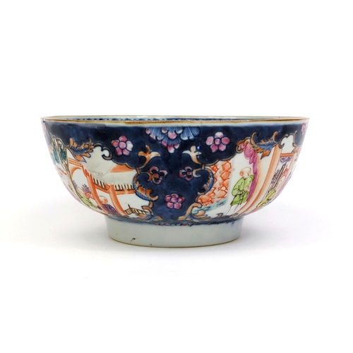 371 - Chinese porcelain bowl hand painted in the mandarin palette with panels of figures in a landscape, 2... 