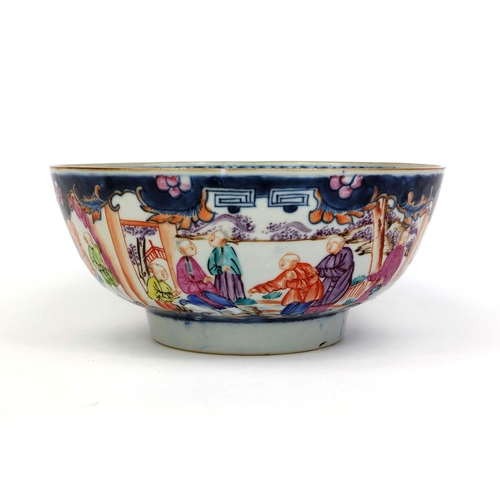 371 - Chinese porcelain bowl hand painted in the mandarin palette with panels of figures in a landscape, 2... 