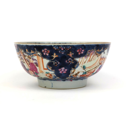 371 - Chinese porcelain bowl hand painted in the mandarin palette with panels of figures in a landscape, 2... 