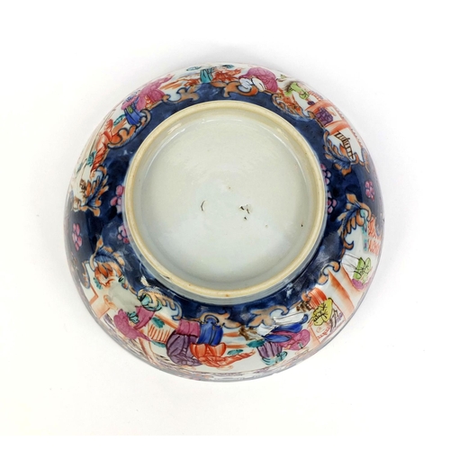 371 - Chinese porcelain bowl hand painted in the mandarin palette with panels of figures in a landscape, 2... 