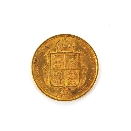 224 - Queen Victoria 1887 gold shield back half sovereign, approximate weight 4.0g