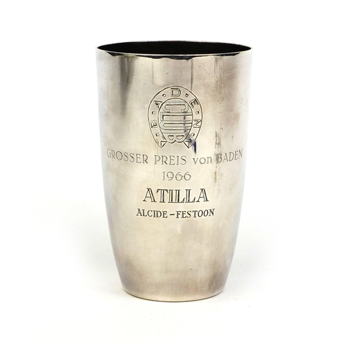 124 - Horse racing interest silver beaker, inscribed Grosser Preis Von Baden 1966 Atilla Alcide-Festoon, t... 