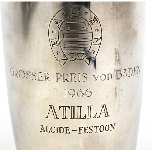 124 - Horse racing interest silver beaker, inscribed Grosser Preis Von Baden 1966 Atilla Alcide-Festoon, t... 