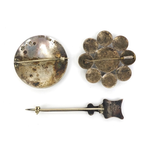 647 - Group of three Scottish Arts & Crafts brooches including two silver Iona examples, the largest 7cm l... 