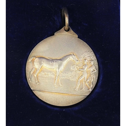 125 - Three silver light horse breeding society silver medallions, each house din velvet lined tooled leat... 