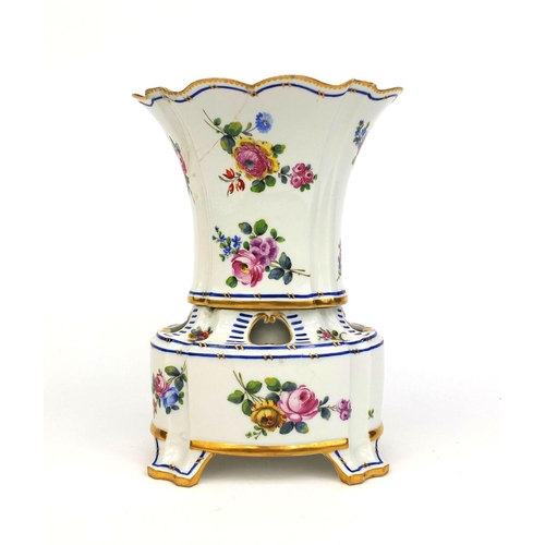 558 - 19th Century Sèvres porcelain trumpet shaped flower vase on detachable stand hand painted with panel... 