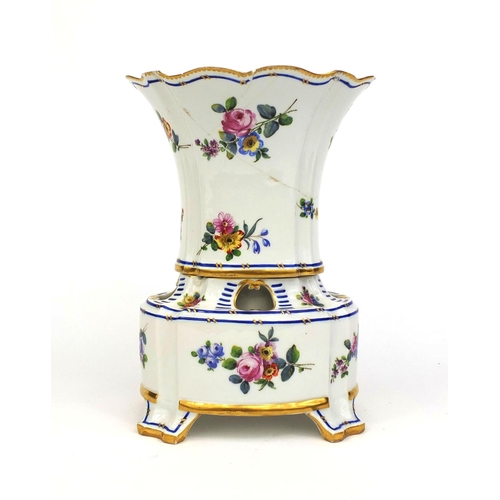 558 - 19th Century Sèvres porcelain trumpet shaped flower vase on detachable stand hand painted with panel... 