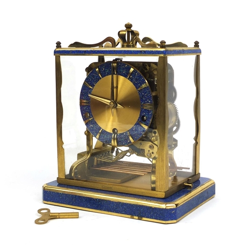 744 - Schatz of Germany Lapis Lazuli mantle clock, chiming on eight gongs, 23cm high