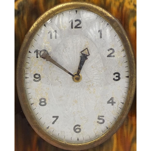 612 - French Art Deco Sarregguemines pottery mantle clock with garnitures, the mantle clock with silvered ... 