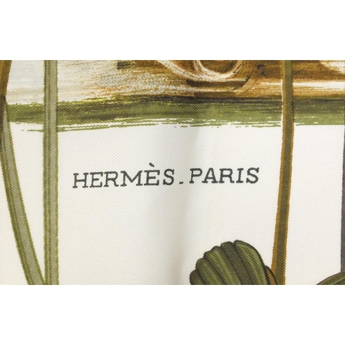 48 - Boxed Hermes silk scarf decorated with racing cars together with a Chanel example, the Hermes exampl... 