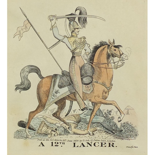 1030 - Group of four 19th century Military interest coloured prints, including a 9th Lancer and a 17th ligh... 