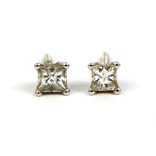 811 - Pair of Platinum square diamond stud earrings with screw backs