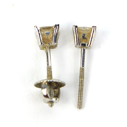 811 - Pair of Platinum square diamond stud earrings with screw backs