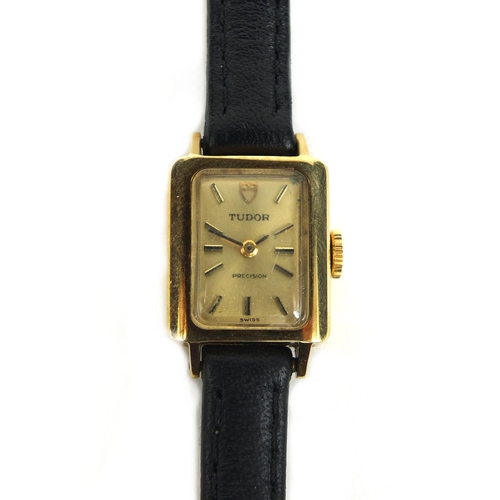 868 - 14ct gold ladies Tudor wristwatch with square dial