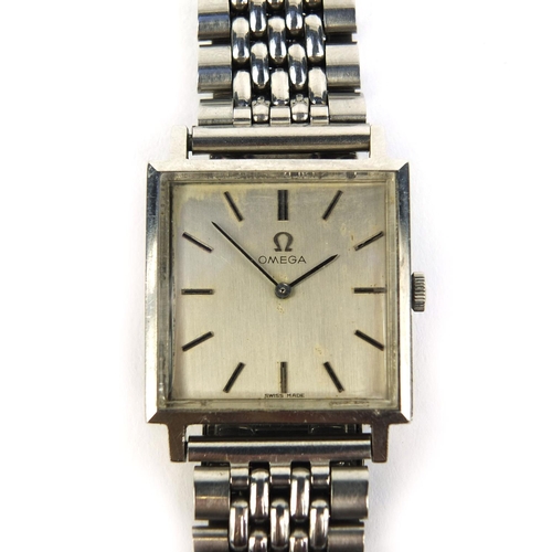 857 - Gentleman's Omega stainless steel square faced wristwatch, No.24582563 to the movement, approximatel... 