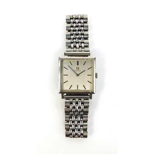 857 - Gentleman's Omega stainless steel square faced wristwatch, No.24582563 to the movement, approximatel... 