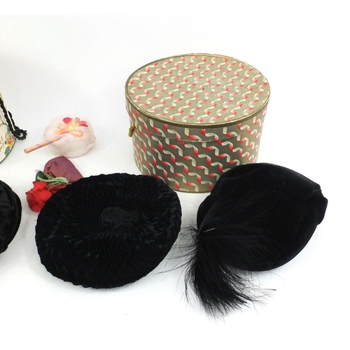 114 - Collection of vintage ladies hats and two hat boxes