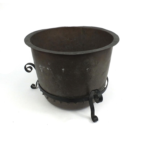 75 - Large copper log bucket with wrought iron base