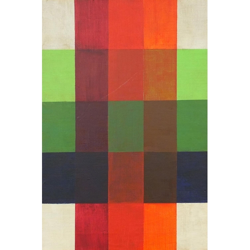 909 - Oil onto canvas abstract composition, geometric squares, inscribed verso, 'preliminary study - insid... 