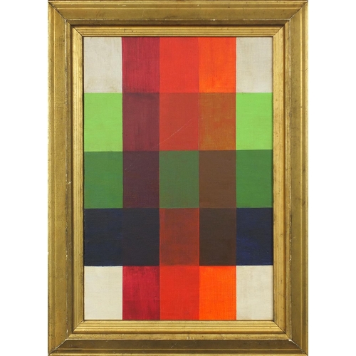 909 - Oil onto canvas abstract composition, geometric squares, inscribed verso, 'preliminary study - insid... 